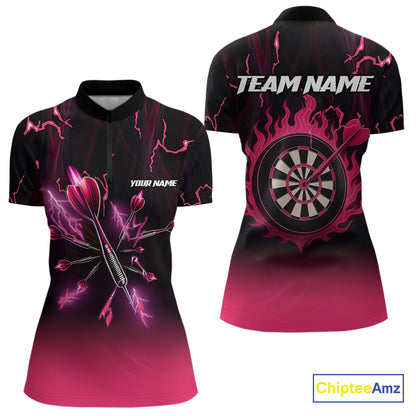 Pink And Black Lightning Arrow Custom Dart Shirts For Women| Darts Team Jersey – Polo & Quarter Zip TDM3965