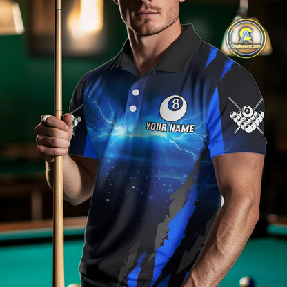 Personalized Thunder Lightning Wolf Billiard Shirt For Men, 8 Ball Billiard Team Jerseys |Blue TDM4520