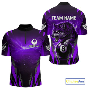 Personalized Thunder Lightning Wolf Billiard Shirt For Men, 8 Ball Billiard Team Jerseys |Purple TDM4521