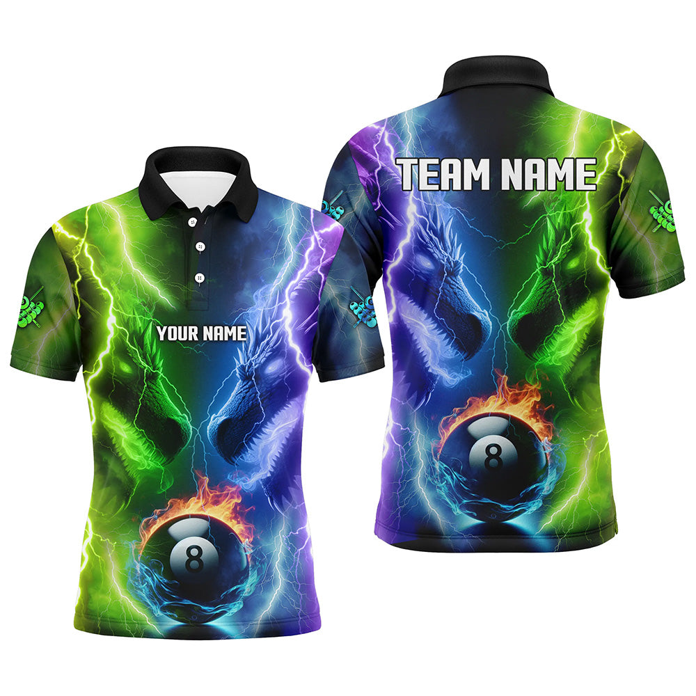 Custom Blue Purple Fire 3D Dragon 8 Ball Pool Billiard Shirts For Men, Team League Billiard Jerseys TDM2674