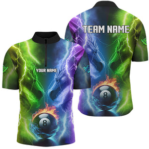 Custom Blue Purple Fire 3D Dragon 8 Ball Pool Billiard Shirts For Men, Team League Billiard Jerseys TDM2674