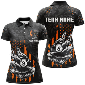 Funny Claw Tearing US Flag 8 Ball Pool Custom Billiard Jerseys For Women, Halloween Billiard Shirts TDM2675