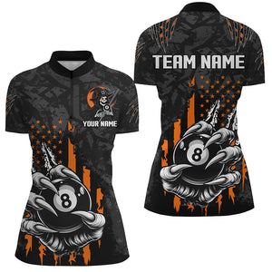 Funny Claw Tearing US Flag 8 Ball Pool Custom Billiard Jerseys For Women, Halloween Billiard Shirts TDM2675