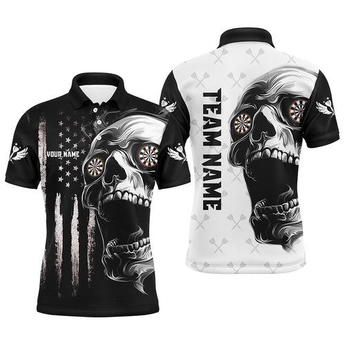 Black White Retro US Flag Skull Darts Polo & Quarter Zip Custom Darts Shirts For Men Darts Jerseys TDM2679