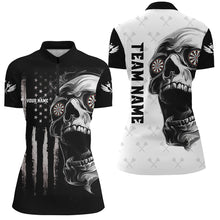 Load image into Gallery viewer, Black White Retro US Flag Skull Darts Polo &amp; Quarter Zip Custom Darts Shirts For Women Darts Jerseys TDM2679