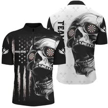 Load image into Gallery viewer, Black White Retro US Flag Skull Darts Polo &amp; Quarter Zip Custom Darts Shirts For Men Darts Jerseys TDM2679