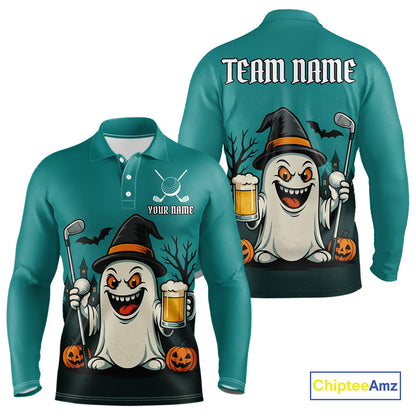 Funny Ghostly Beer Halloween Golf Polo Shirt For Men Custom Halloween Ladies Golf Outfit TDM4944