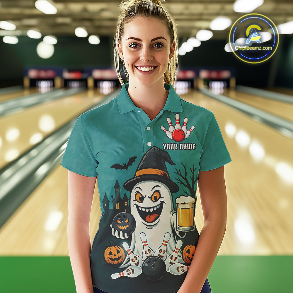 Funny Ghostly Beer Bowling Halloween Shirt For Women Custom Bowling Team Jersey Outfit TDM4945