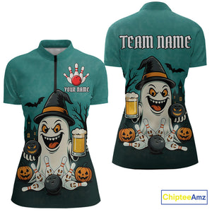 Funny Ghostly Beer Bowling Halloween Shirt For Women Custom Bowling Team Jersey Outfit TDM4945