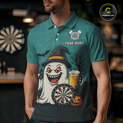 Custom Darts Shirt Halloween Ghostly Beer Polo & 1/4 Zip For Men, Funny Darts Jersey, Darts Gifts TDM4946