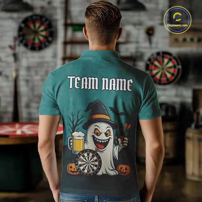 Custom Darts Shirt Halloween Ghostly Beer Polo & 1/4 Zip For Men, Funny Darts Jersey, Darts Gifts TDM4946