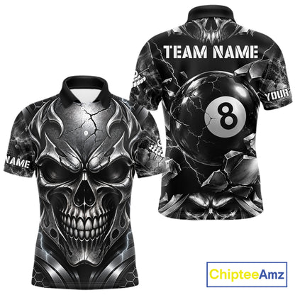 Black And Silver 8 Ball Pool Skull Billiard Shirts For Men Custom Billiard League Team Jersey TDM7776