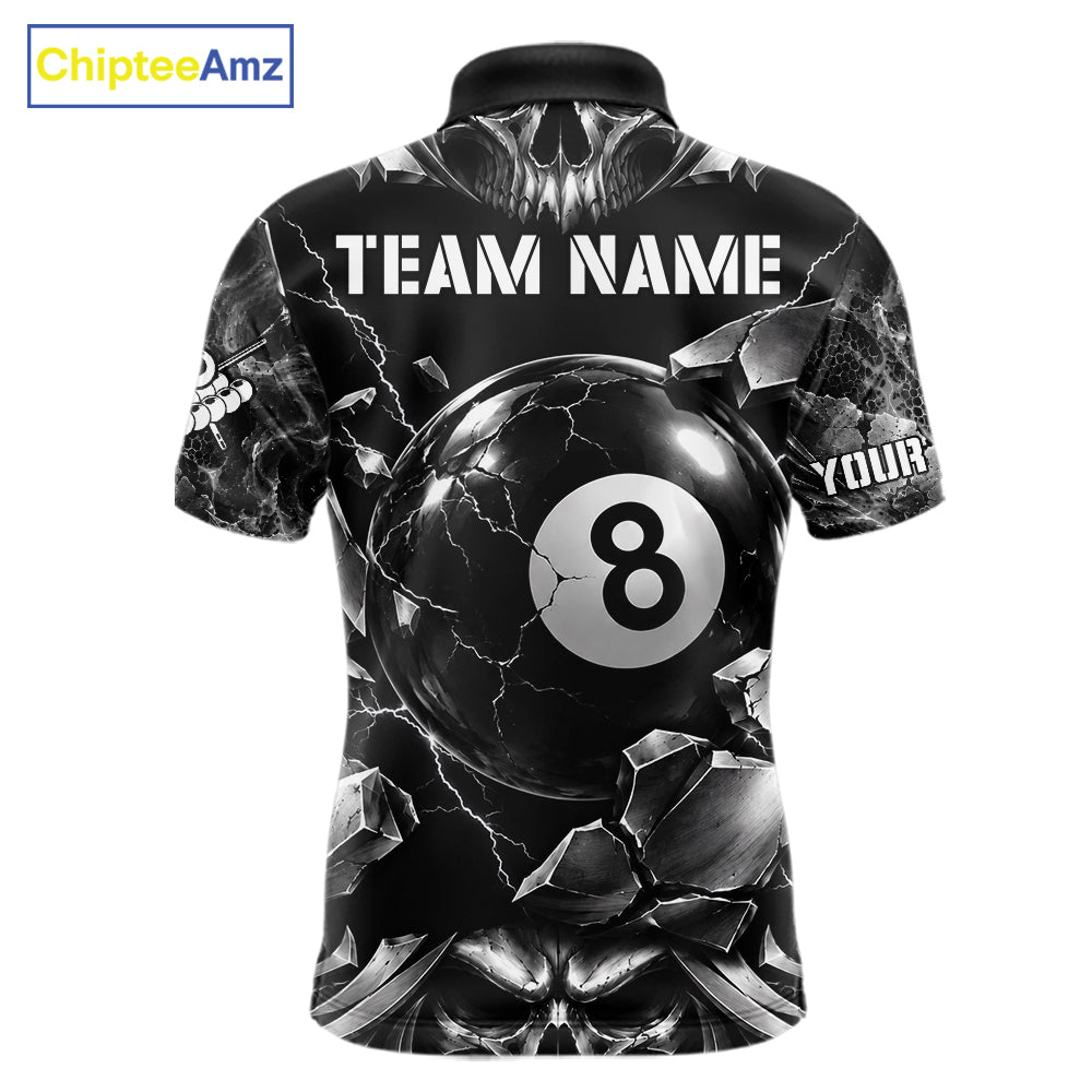 Black And Silver 8 Ball Pool Skull Billiard Shirts For Men Custom Billiard League Team Jersey TDM7776