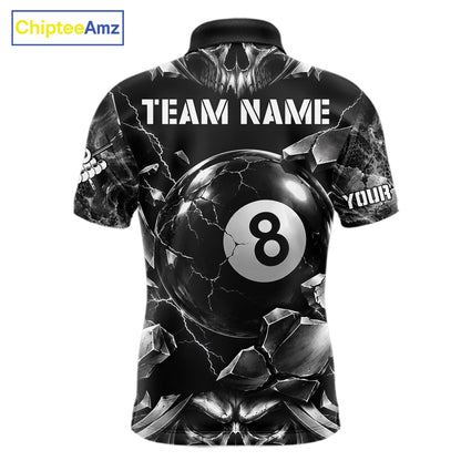 Black And Silver 8 Ball Pool Skull Billiard Shirts For Men Custom Billiard League Team Jersey TDM7776