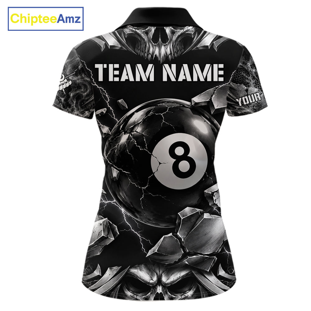Black And Silver 8 Ball Pool Skull Billiard Shirts For Women Custom Billiard League Team Jersey TDM7776