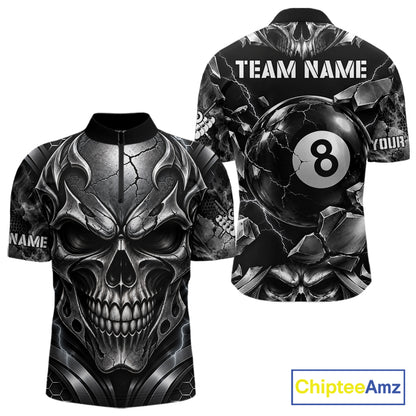 Black And Silver 8 Ball Pool Skull Billiard Shirts For Men Custom Billiard League Team Jersey TDM7776
