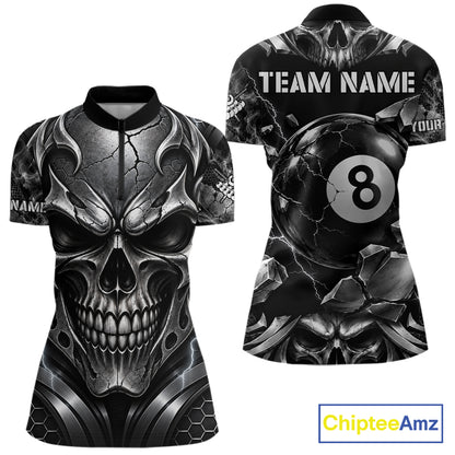 Black And Silver 8 Ball Pool Skull Billiard Shirts For Women Custom Billiard League Team Jersey TDM7776