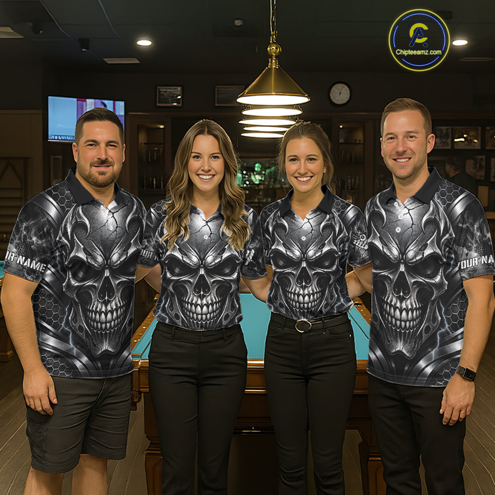 Black And Silver 8 Ball Pool Skull Billiard Shirts For Men Custom Billiard League Team Jersey TDM7776
