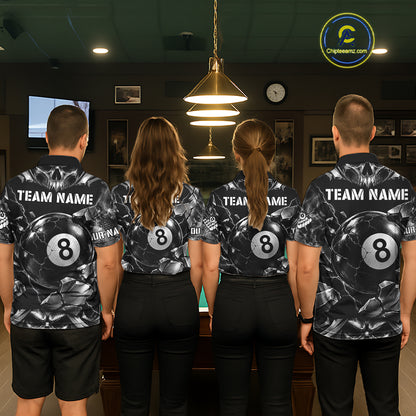 Black And Silver 8 Ball Pool Skull Billiard Shirts For Men Custom Billiard League Team Jersey TDM7776