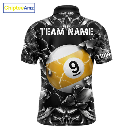 Black And Silver 9 Ball Pool Skull Billiard Shirts For Men Custom Billiard League Team Jersey TDM7777
