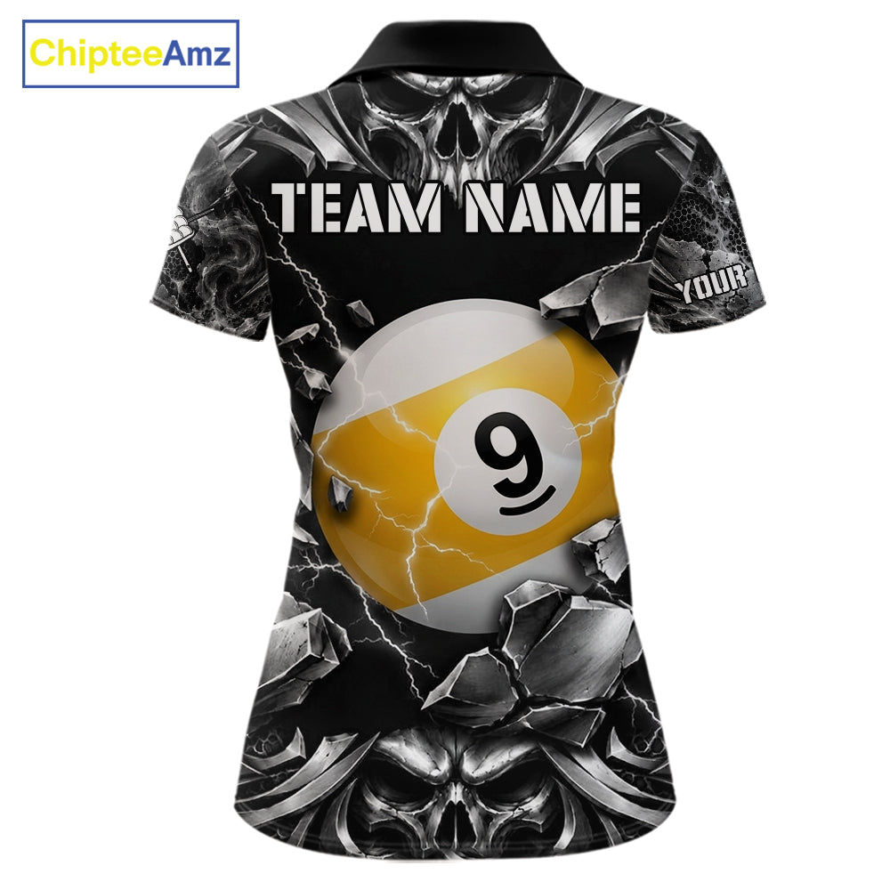 Black And Silver 9 Ball Pool Skull Billiard Shirts For Women Custom Billiard League Team Jersey TDM7777