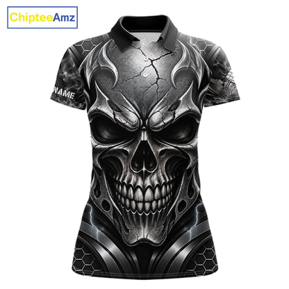 Black And Silver 9 Ball Pool Skull Billiard Shirts For Women Custom Billiard League Team Jersey TDM7777