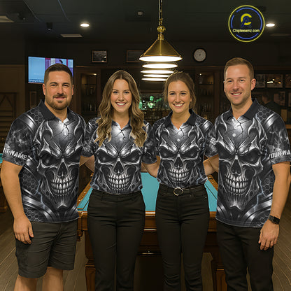 Black And Silver 9 Ball Pool Skull Billiard Shirts For Men Custom Billiard League Team Jersey TDM7777