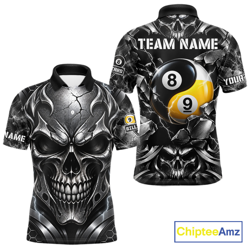 Black And Silver Yin-Yang Skull Billiard Shirts For Men Custom 8 Ball & 9 Ball Pool Team Jersey TDM7778