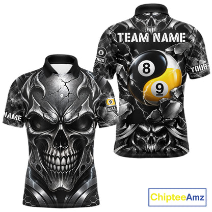 Black And Silver Yin-Yang Skull Billiard Shirts For Men Custom 8 Ball & 9 Ball Pool Team Jersey TDM7778