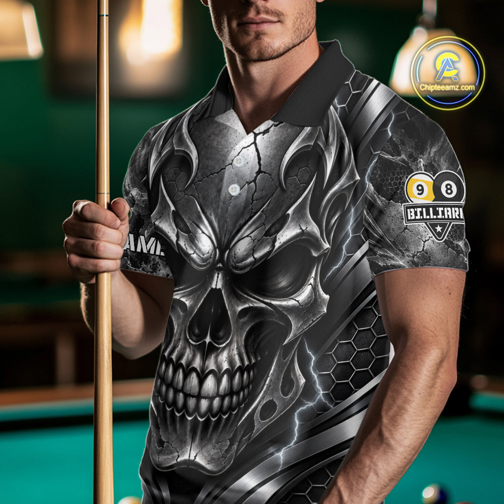 Black And Silver Yin-Yang Skull Billiard Shirts For Men Custom 8 Ball & 9 Ball Pool Team Jersey TDM7778