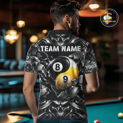 Black And Silver Yin-Yang Skull Billiard Shirts For Men Custom 8 Ball & 9 Ball Pool Team Jersey TDM7778
