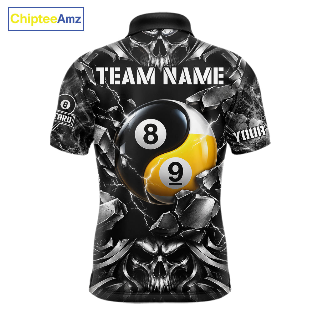 Black And Silver Yin-Yang Skull Billiard Shirts For Men Custom 8 Ball & 9 Ball Pool Team Jersey TDM7778