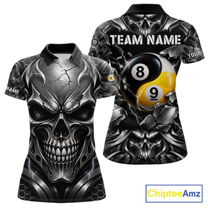 Black And Silver Yin-Yang Skull Billiard Shirts For Women Custom 8 Ball & 9 Ball Pool Team Jersey TDM7778
