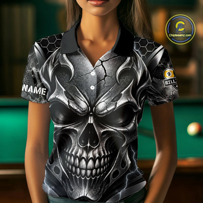 Black And Silver Yin-Yang Skull Billiard Shirts For Women Custom 8 Ball & 9 Ball Pool Team Jersey TDM7778