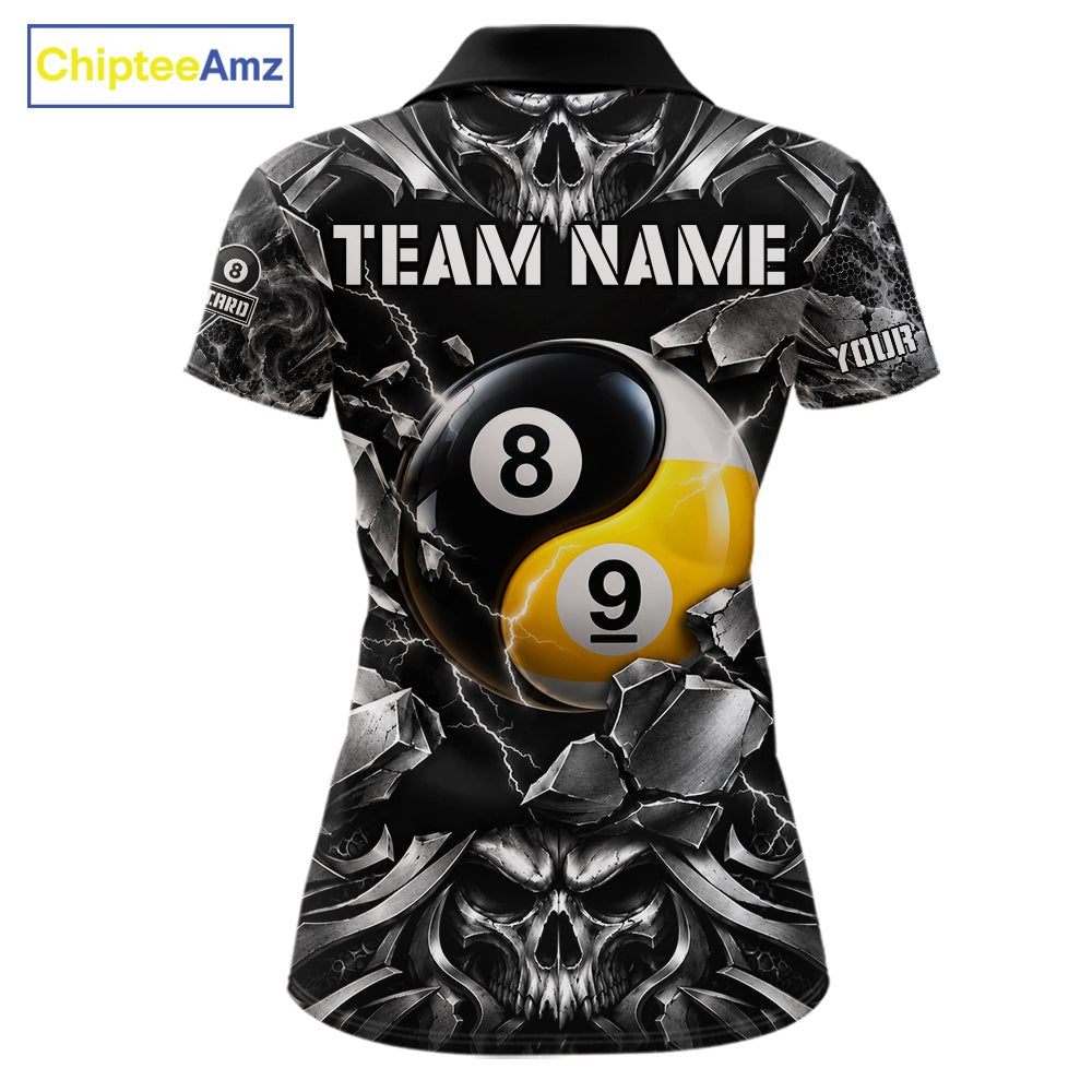Black And Silver Yin-Yang Skull Billiard Shirts For Women Custom 8 Ball & 9 Ball Pool Team Jersey TDM7778