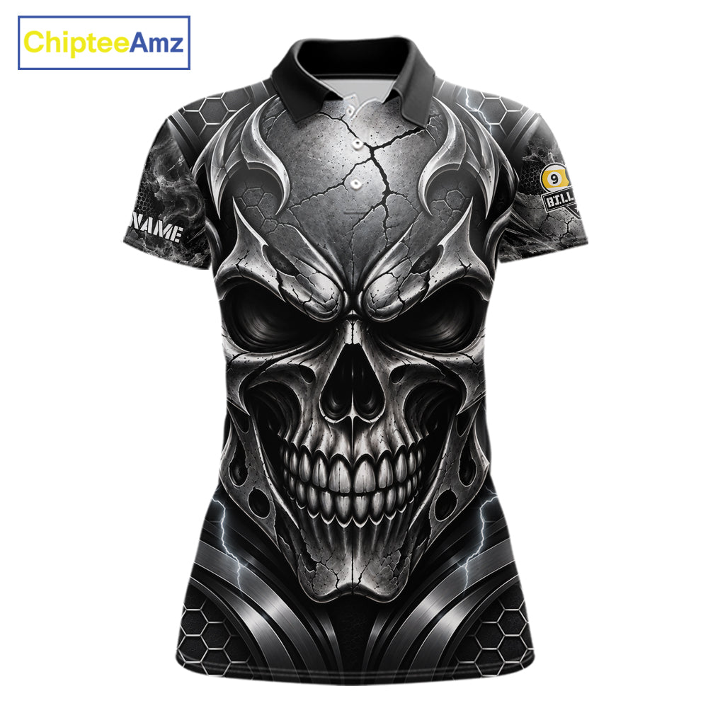 Black And Silver Yin-Yang Skull Billiard Shirts For Women Custom 8 Ball & 9 Ball Pool Team Jersey TDM7778