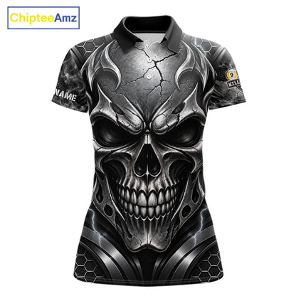 Black And Silver Yin-Yang Skull Billiard Shirts For Women Custom 8 Ball & 9 Ball Pool Team Jersey TDM7778