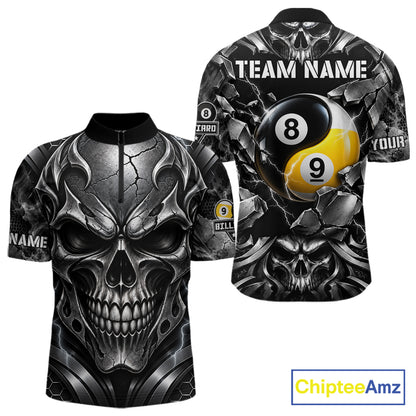 Black And Silver Yin-Yang Skull Billiard Shirts For Men Custom 8 Ball & 9 Ball Pool Team Jersey TDM7778