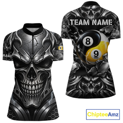 Black And Silver Yin-Yang Skull Billiard Shirts For Women Custom 8 Ball & 9 Ball Pool Team Jersey TDM7778