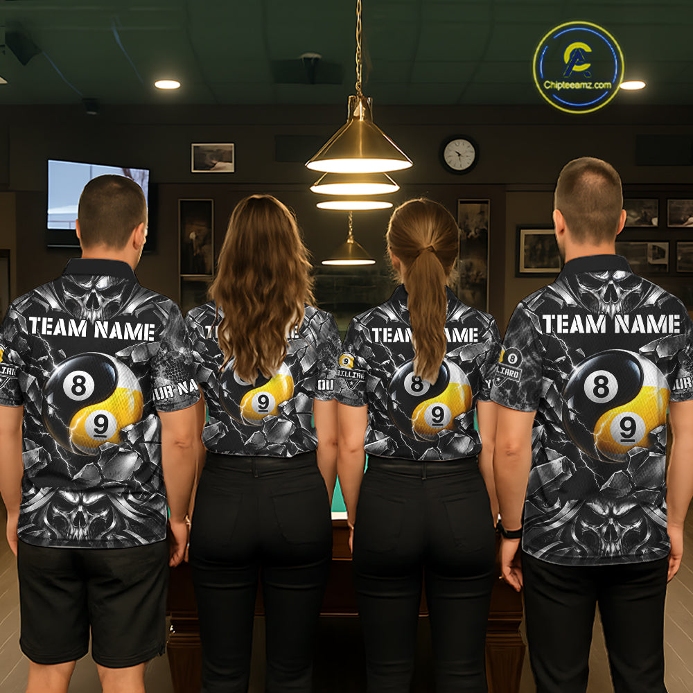 Black And Silver Yin-Yang Skull Billiard Shirts For Men Custom 8 Ball & 9 Ball Pool Team Jersey TDM7778