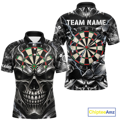 Black And Silver Dartboard Skull Darts Shirts For Men Custom Darts League Team Jersey TDM7779