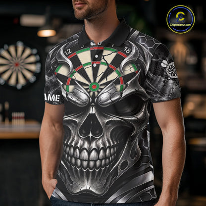 Black And Silver Dartboard Skull Darts Shirts For Men Custom Darts League Team Jersey TDM7779