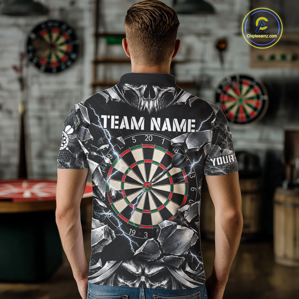 Black And Silver Dartboard Skull Darts Shirts For Men Custom Darts League Team Jersey TDM7779