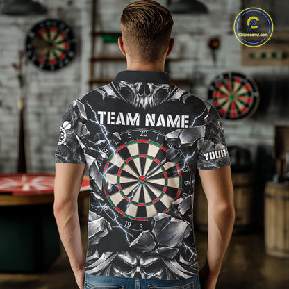 Black And Silver Dartboard Skull Darts Shirts For Men Custom Darts League Team Jersey TDM7779