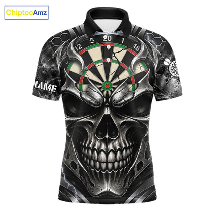 Black And Silver Dartboard Skull Darts Shirts For Men Custom Darts League Team Jersey TDM7779