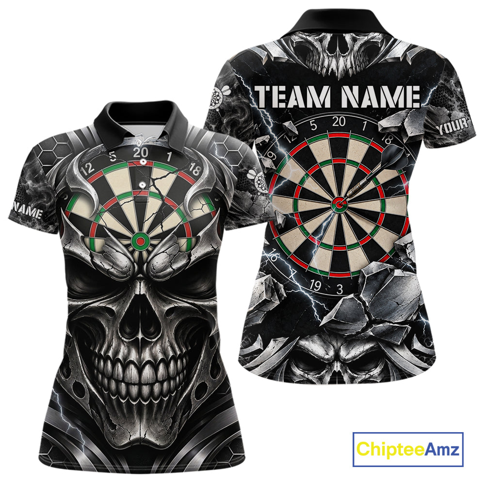 Black And Silver Dartboard Skull Darts Shirts For Women Custom Darts League Team Jersey TDM7779