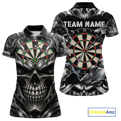 Black And Silver Dartboard Skull Darts Shirts For Women Custom Darts League Team Jersey TDM7779