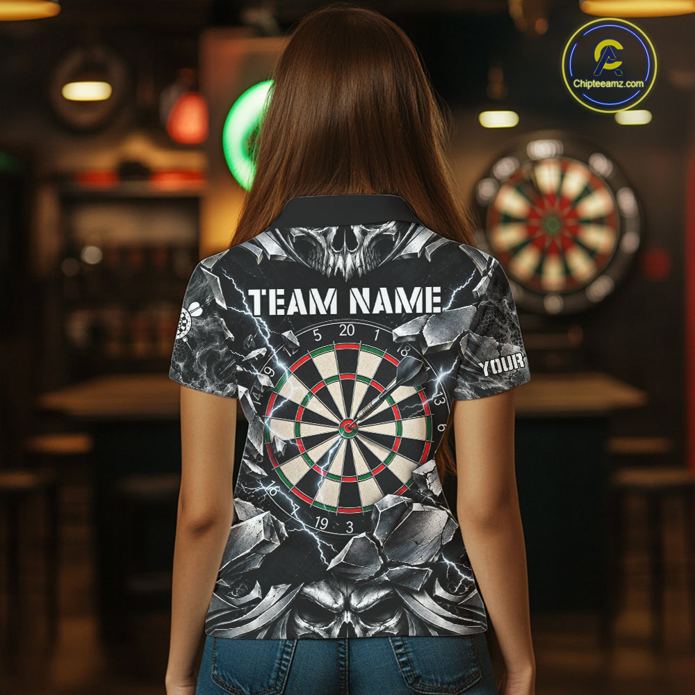Black And Silver Dartboard Skull Darts Shirts For Women Custom Darts League Team Jersey TDM7779