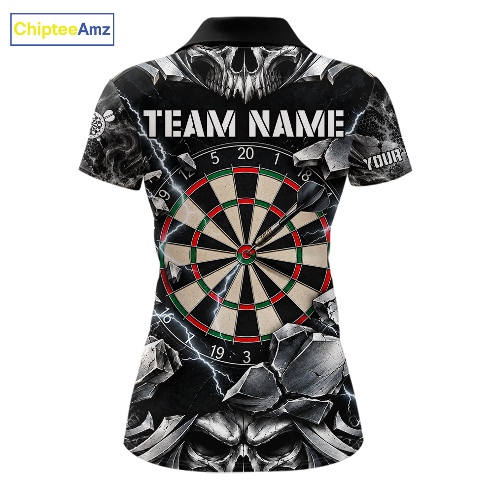 Black And Silver Dartboard Skull Darts Shirts For Women Custom Darts League Team Jersey TDM7779