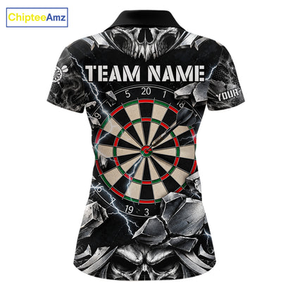 Black And Silver Dartboard Skull Darts Shirts For Women Custom Darts League Team Jersey TDM7779